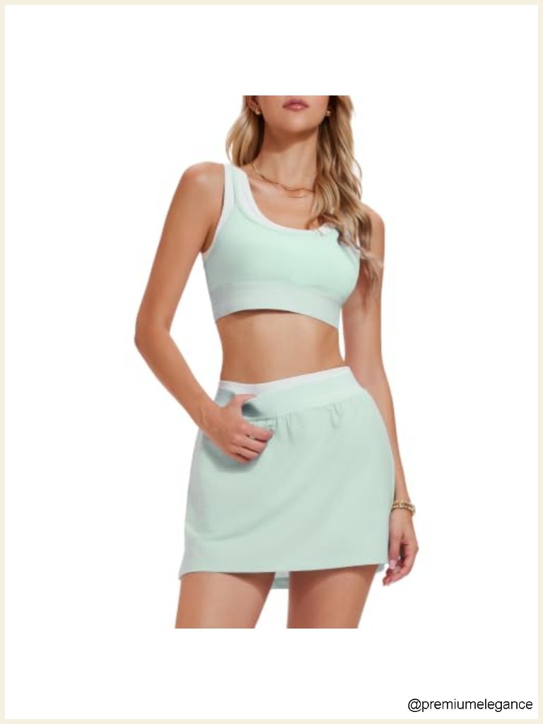 Two Piece Skirt Set With Padded Sports Bra, High Waist Skort, Pockets, Golf